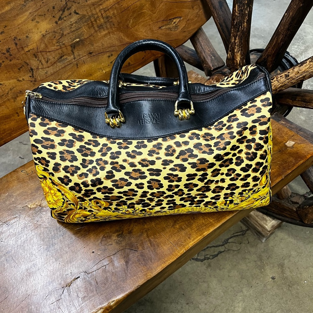 Gianni Versace Leopard Print Handbag with Black Accents